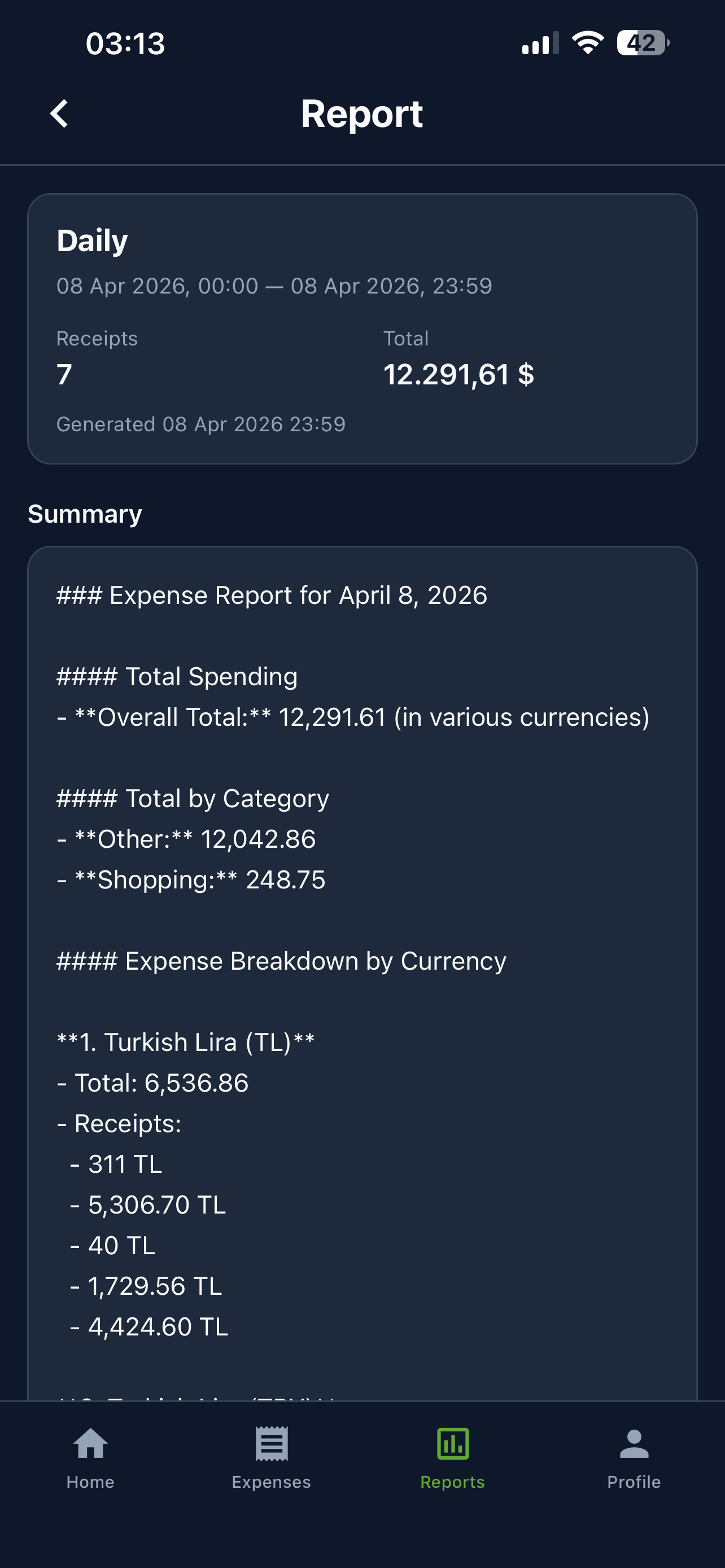 Expenseen daily expense report